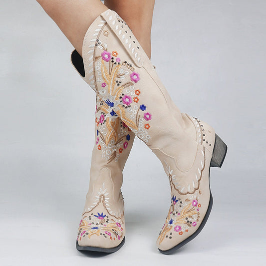 The Flower Cowboy Boots - Beige
